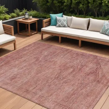 10' X 14' Terra Cotta And Salmon Aztec Washable Indoor Outdoor Area Rug