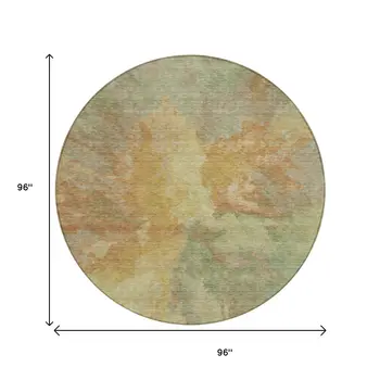 8' Artichoke Green And Gold Round Abstract Washable Indoor Outdoor Area Rug