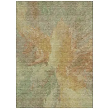 8' X 10' Artichoke Green And Gold Abstract Washable Indoor Outdoor Area Rug