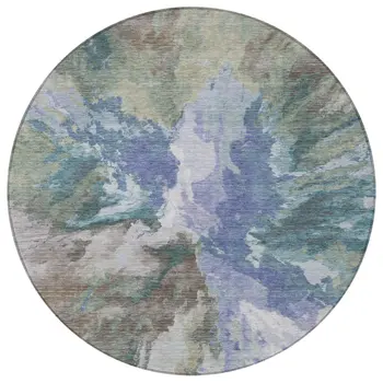 8' Blue And Gray Round Abstract Washable Indoor Outdoor Area Rug
