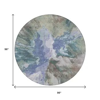 8' Blue And Gray Round Abstract Washable Indoor Outdoor Area Rug