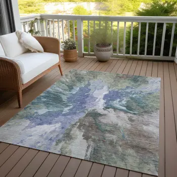 10' X 14' Blue And Gray Abstract Washable Indoor Outdoor Area Rug