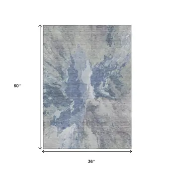 3' X 5' Denim Blue And Linen Abstract Washable Indoor Outdoor Area Rug