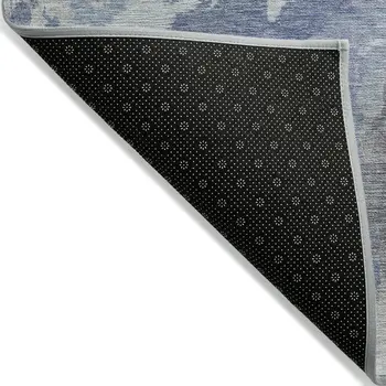 3' X 5' Denim Blue And Linen Abstract Washable Indoor Outdoor Area Rug