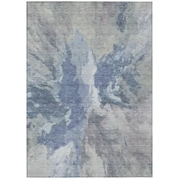 10' X 14' Denim Blue And Linen Abstract Washable Indoor Outdoor Area Rug