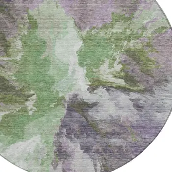 8' Green And Purple Round Abstract Washable Indoor Outdoor Area Rug