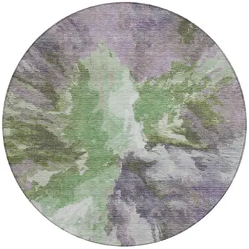 8' Green And Purple Round Abstract Washable Indoor Outdoor Area Rug