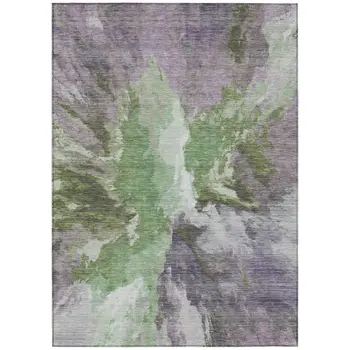9' X 12' Green And Purple Abstract Washable Indoor Outdoor Area Rug