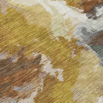 8' Gold And Gray Round Abstract Washable Indoor Outdoor Area Rug