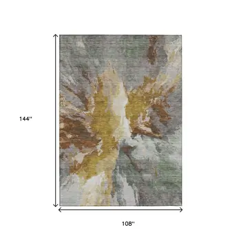9' X 12' Gold And Gray Abstract Washable Indoor Outdoor Area Rug