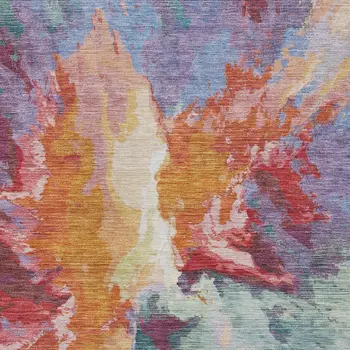 9' X 12' Orange Red And Teal Blue Abstract Washable Indoor Outdoor Area Rug