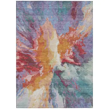 10' X 14' Orange Red And Teal Blue Abstract Washable Indoor Outdoor Area Rug