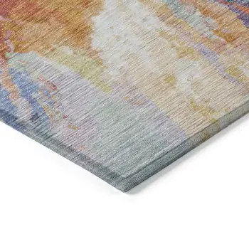 10' X 14' Orange Red And Teal Blue Abstract Washable Indoor Outdoor Area Rug