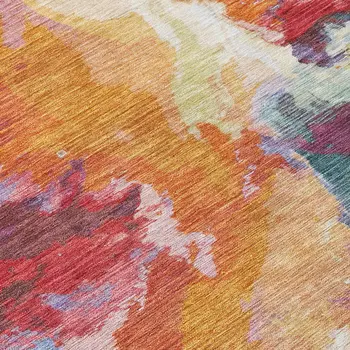 10' X 14' Orange Red And Teal Blue Abstract Washable Indoor Outdoor Area Rug