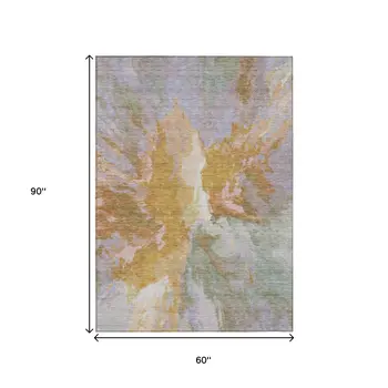 5' X 8' Rust And Lavender Abstract Washable Indoor Outdoor Area Rug