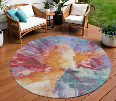 5' X 8' Rust And Lavender Abstract Washable Indoor Outdoor Area Rug