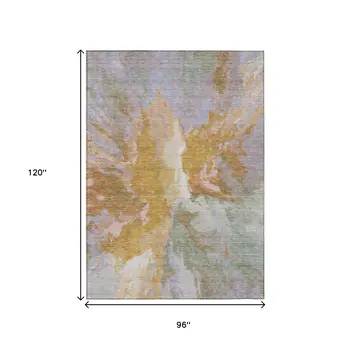 8' X 10' Rust And Lavender Abstract Washable Indoor Outdoor Area Rug