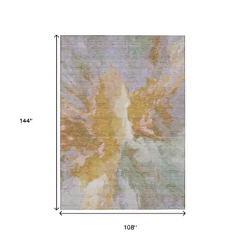 9' X 12' Rust And Lavender Abstract Washable Indoor Outdoor Area Rug