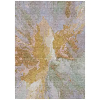 9' X 12' Rust And Lavender Abstract Washable Indoor Outdoor Area Rug