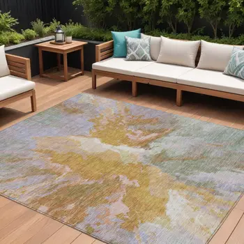 10' X 14' Rust And Lavender Abstract Washable Indoor Outdoor Area Rug