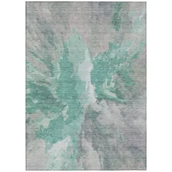 8' X 10' Teal Blue And Lavender Abstract Washable Indoor Outdoor Area Rug