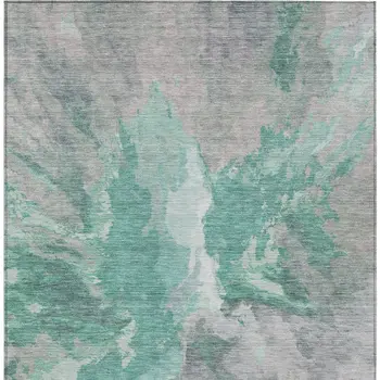 9' X 12' Teal Blue And Lavender Abstract Washable Indoor Outdoor Area Rug