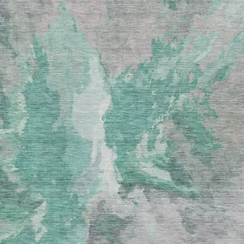 9' X 12' Teal Blue And Lavender Abstract Washable Indoor Outdoor Area Rug