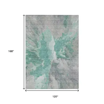 10' X 14' Teal Blue And Lavender Abstract Washable Indoor Outdoor Area Rug