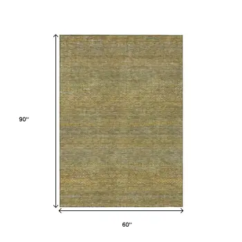 5' X 8' Sage And Gold Striped Washable Indoor Outdoor Area Rug