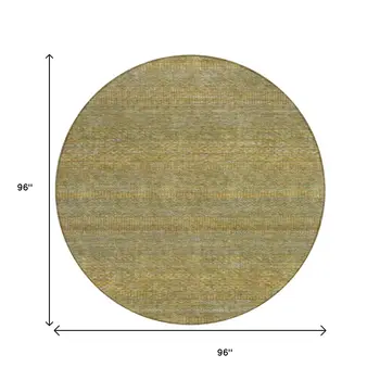 8' Sage And Gold Round Striped Washable Indoor Outdoor Area Rug