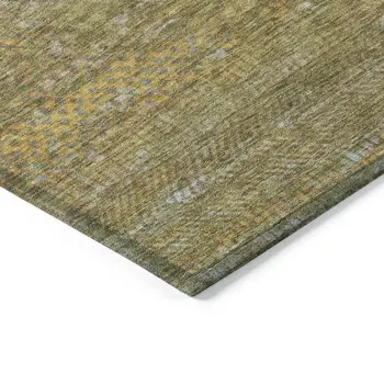 10' X 14' Sage And Gold Striped Washable Indoor Outdoor Area Rug