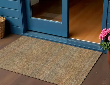 3' X 5' Taupe And Brown Striped Washable Indoor Outdoor Area Rug
