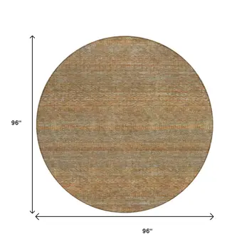 8' Taupe And Brown Round Striped Washable Indoor Outdoor Area Rug