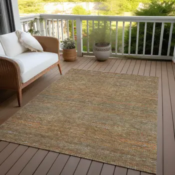 8' X 10' Taupe And Brown Striped Washable Indoor Outdoor Area Rug