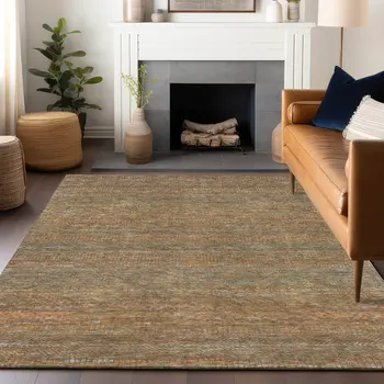 8' X 10' Taupe And Brown Striped Washable Indoor Outdoor Area Rug