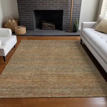 9' X 12' Taupe And Brown Striped Washable Indoor Outdoor Area Rug