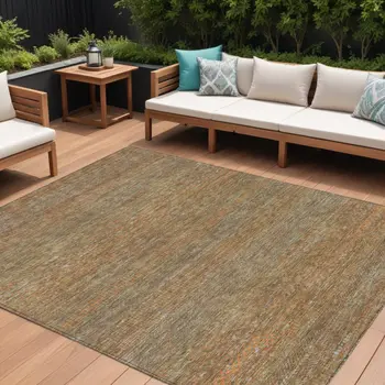 10' X 14' Taupe And Brown Striped Washable Indoor Outdoor Area Rug