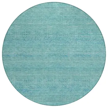 8' Aqua And Teal Blue Round Striped Washable Indoor Outdoor Area Rug