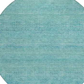 8' Aqua And Teal Blue Round Striped Washable Indoor Outdoor Area Rug
