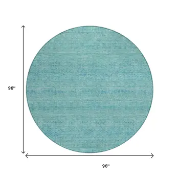 8' Aqua And Teal Blue Round Striped Washable Indoor Outdoor Area Rug