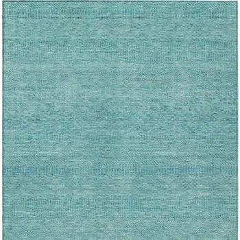 8' X 10' Aqua And Teal Blue Striped Washable Indoor Outdoor Area Rug