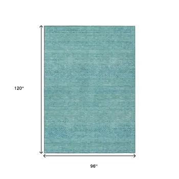 8' X 10' Aqua And Teal Blue Striped Washable Indoor Outdoor Area Rug