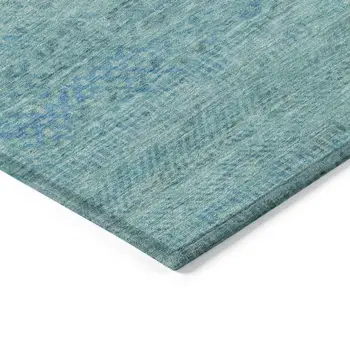 8' X 10' Aqua And Teal Blue Striped Washable Indoor Outdoor Area Rug