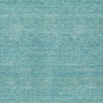 8' X 10' Aqua And Teal Blue Striped Washable Indoor Outdoor Area Rug