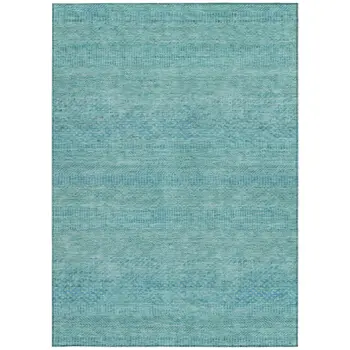 9' X 12' Aqua And Teal Blue Striped Washable Indoor Outdoor Area Rug