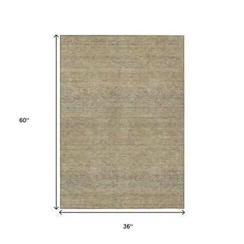 3' X 5' Beige And Taupe Striped Washable Indoor Outdoor Area Rug