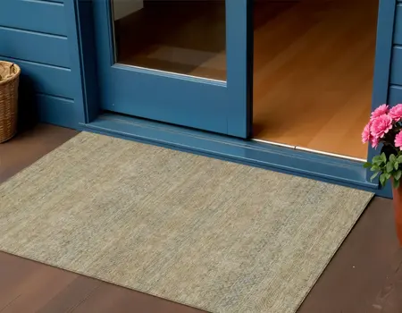 3' X 5' Beige And Taupe Striped Washable Indoor Outdoor Area Rug