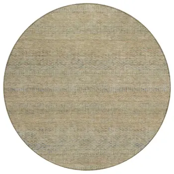 8' Beige And Taupe Round Striped Washable Indoor Outdoor Area Rug