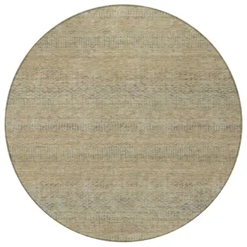 8' Beige And Taupe Round Striped Washable Indoor Outdoor Area Rug
