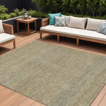 8' X 10' Beige And Taupe Striped Washable Indoor Outdoor Area Rug